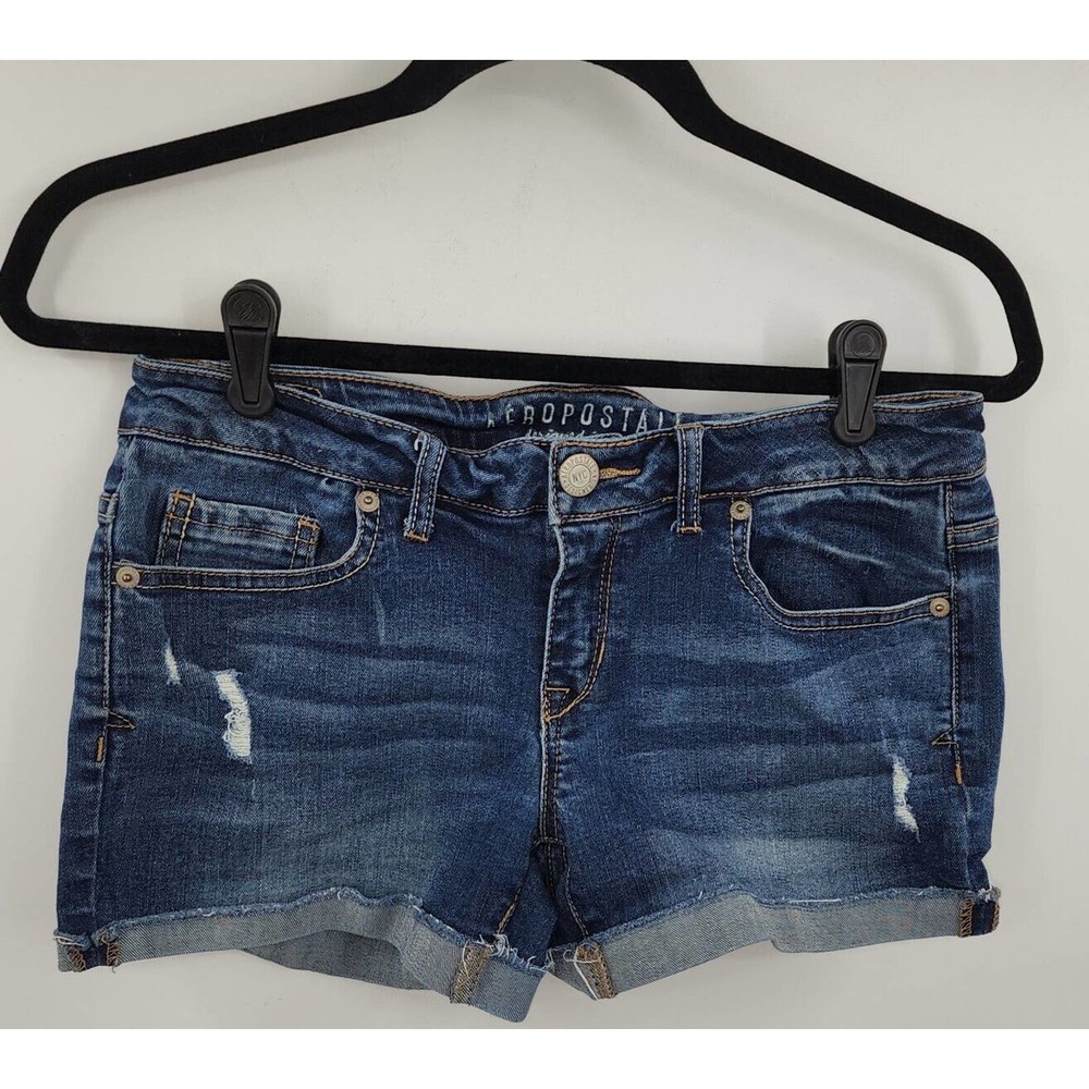 Aeropostale Cut Off Jean Shorts Womens Sz 6 Denim Rolled Hem Destressed Stretchy